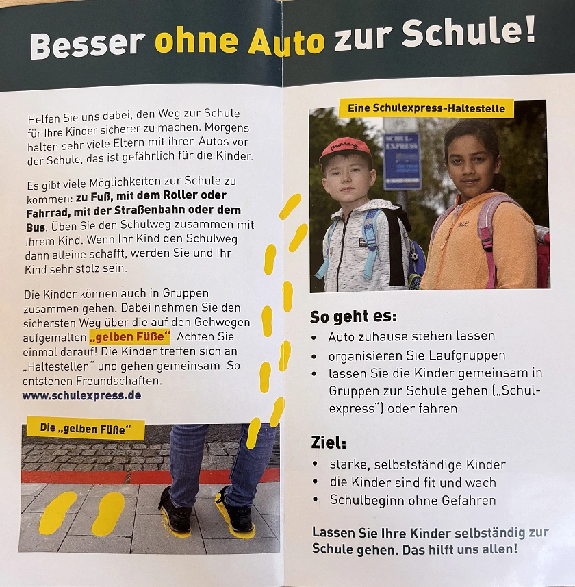 Foto eines Flyers f&uuml;r den Schulwegexpress